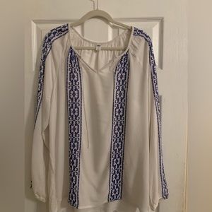 Long sleeve white shirt with blue embroidery size L